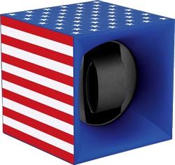 Шкатулка для часов Свисс Кубик цвета американского флага, выполнена из пластика и работающая от батарейках